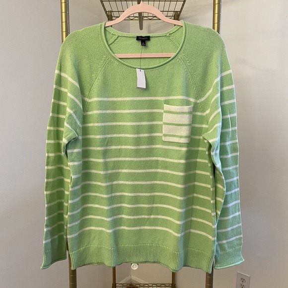 Talbots Sweaters - TALBOTS Womens Sweater XL Green Striped  Roll Neck Pocket Patty Lightweight NEW